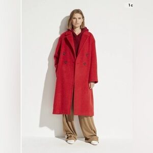 VINCE Double Breasted Alpaca Wool Blend Coat Cherry Rust Red Women M Cozy